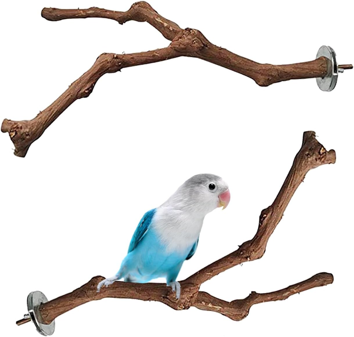 PINVNBY 2Pcs Wood Perches for Bird Cage,Natural Parrot Stand Branch Parakeet Paw Grinding Sticks Standing Grape Pole for Lovebirds Budgies Cockatiels Finches