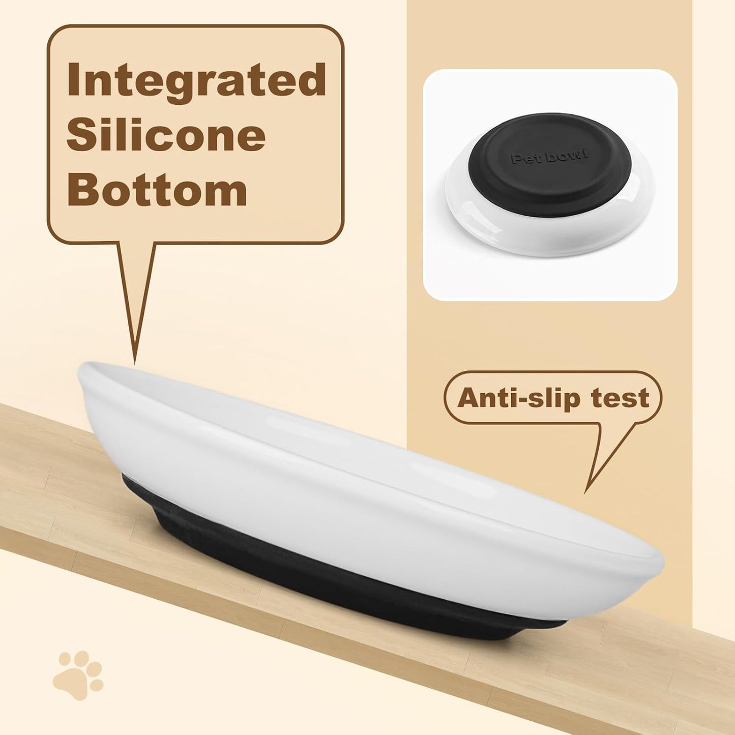 Ceramic Cat Food Bowls - 4 Pack Shallow Plates for Wet Food, Whisker-Friendly Feeding Dish with Non-Slip Silicone Base, Microwave & Dishwasher Safe for Indoor Cats & Kittens