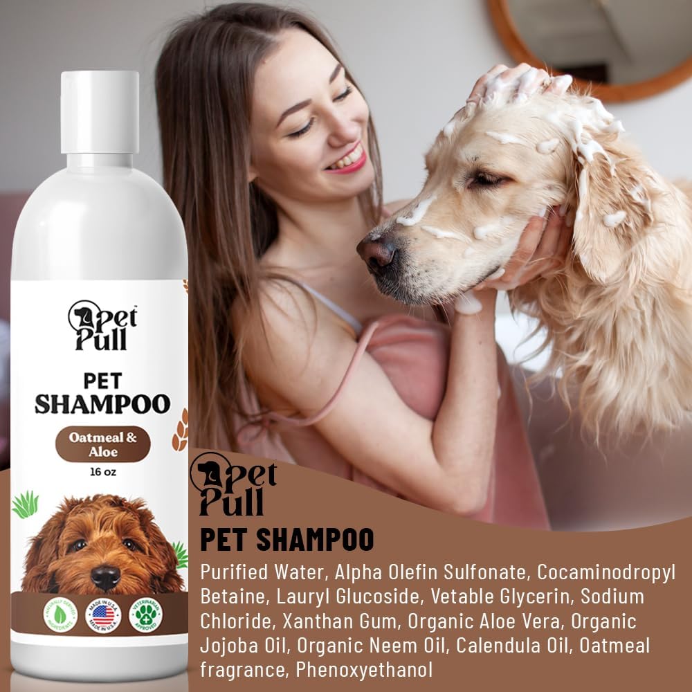 Pet Shampoo and Conditioner for Dogs and Cats - Plant-Based Dog Shampoo Cleanser - Pet Supplies for Pets - Sensitive Skin Dog Wash- Made in The USA (16 oz) (Oatmeal & Aloe, Shampoo)