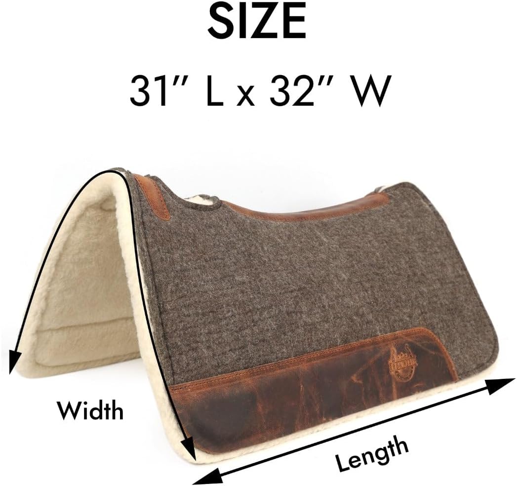BLACK HOOF Steam Pressed Merino Wool Felt Contoured Pad with Heavy Saddle Grade 100% Woolen Fleece Bottom 1 Inch Thick