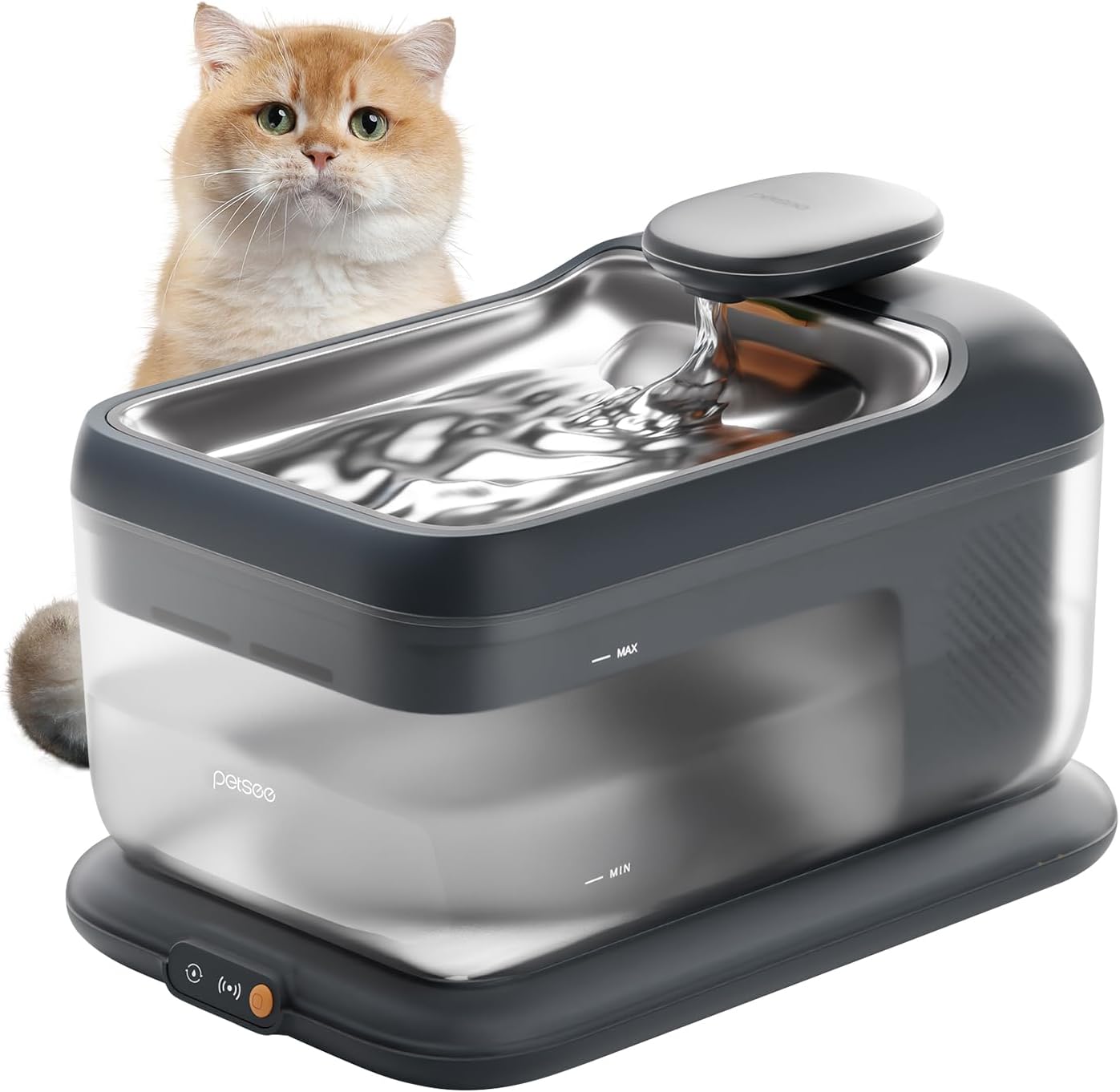 Thermostatic Automatic Pet Water Fountain, Cordless Pet Water Dispenser, Automatic Heating, 4.5L with Stainless Steel Tray for Cats Dogs Multiple Pets Indoor, S7 Plus Grey