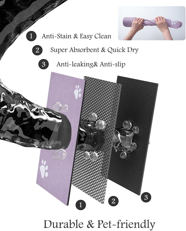 Pet Feeding Mat-Absorbent Dog Mat for Food and Water Bowl-No Stains Quick Dry Water Dispenser Mat-Dog Accessories Pet Supplies-Bowl for Messy Drinkers（Purple,16"x24"