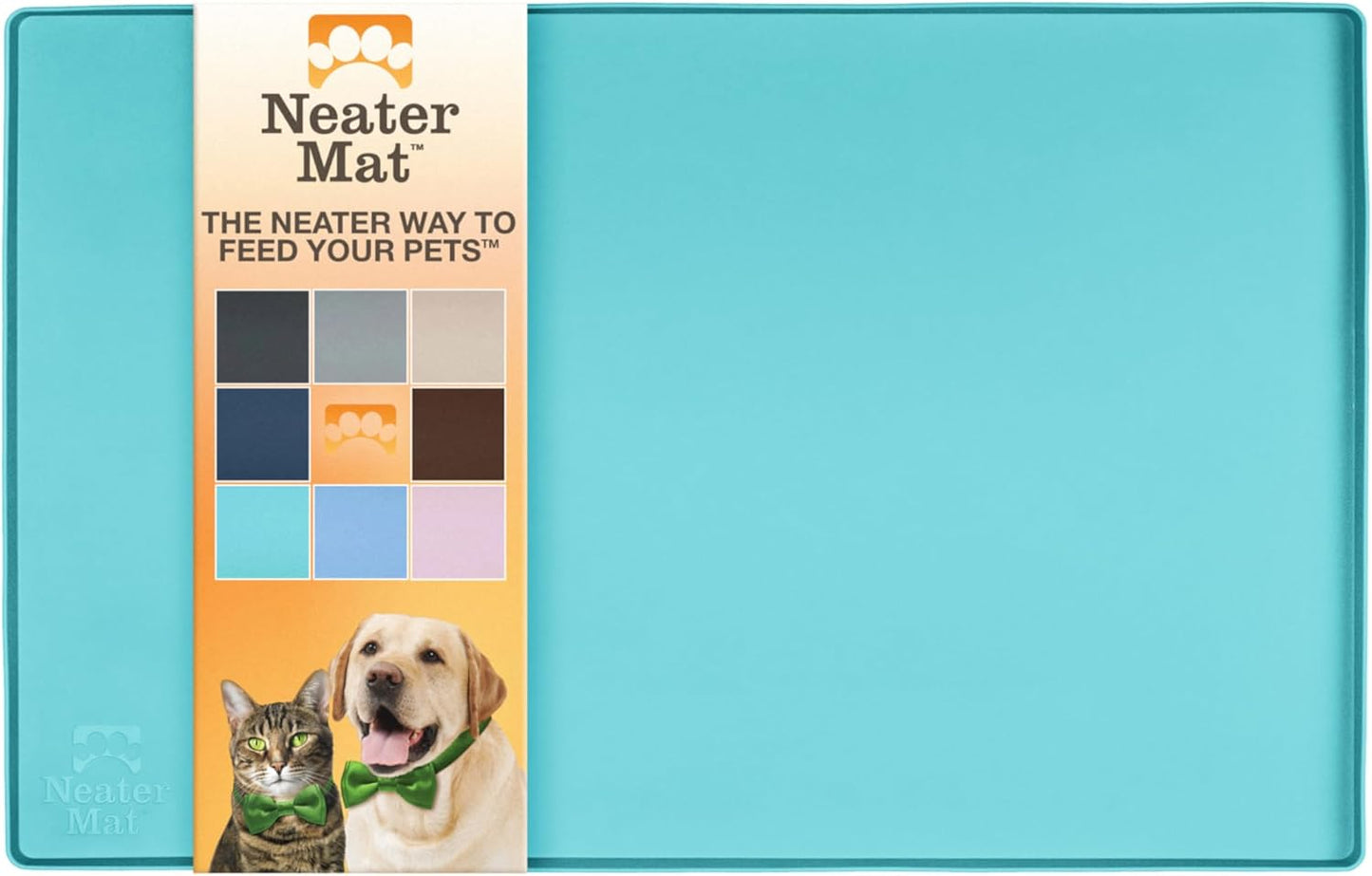 Neater Pet Brands Neater Mat Pet Mats for Food and Water, Cat & Dog Bowl Mat Waterproof Silicone, Feeding Tray, Dog Food Mats for Floors, Placemat w/Raised Edge for Under Bowls, 16” x 10”, Aquamarine