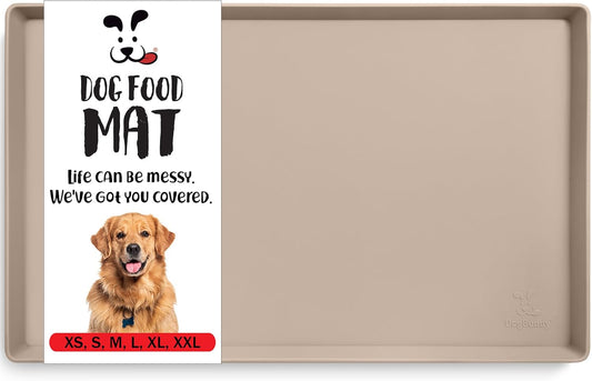 DogBuddy Dog Food Mat – Waterproof Dog Bowl Mat for Food and Water, Silicone Pet Feeding Mats for Floors, Non-Slip Placemat with High Edges for Dogs Bowls, Puppy Essentials (XL: 28" x 18", Taupe)