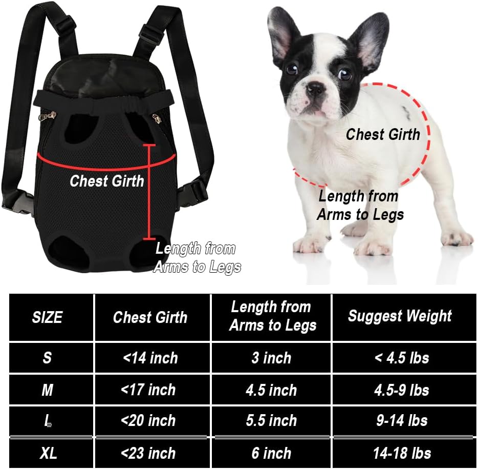 FEimaX Dog Carrier Backpack Pet Legs Out Front Cat Travel Bag, Adjustable Puppy Backpacks Carriers Hands-Free for Small Medium Dogs Cats Hiking Traveling Camping Daily Walking (X-Large, Black)