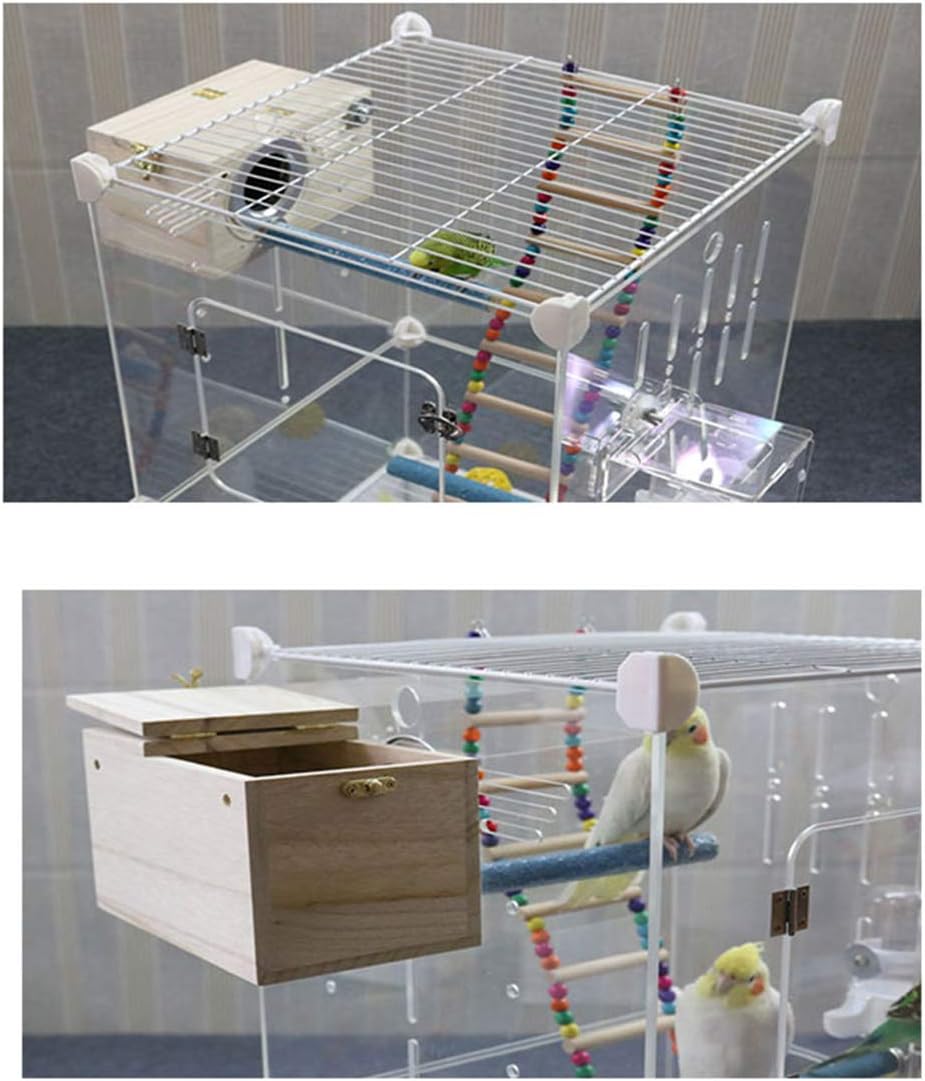 PINVNBY Parakeet Nesting Box Bird House Wood Breeding Box Parrots Mating Box for Lovebirds,Cockatoo,Budgie, Finch,Canary and Medium-Sized Birds(L)