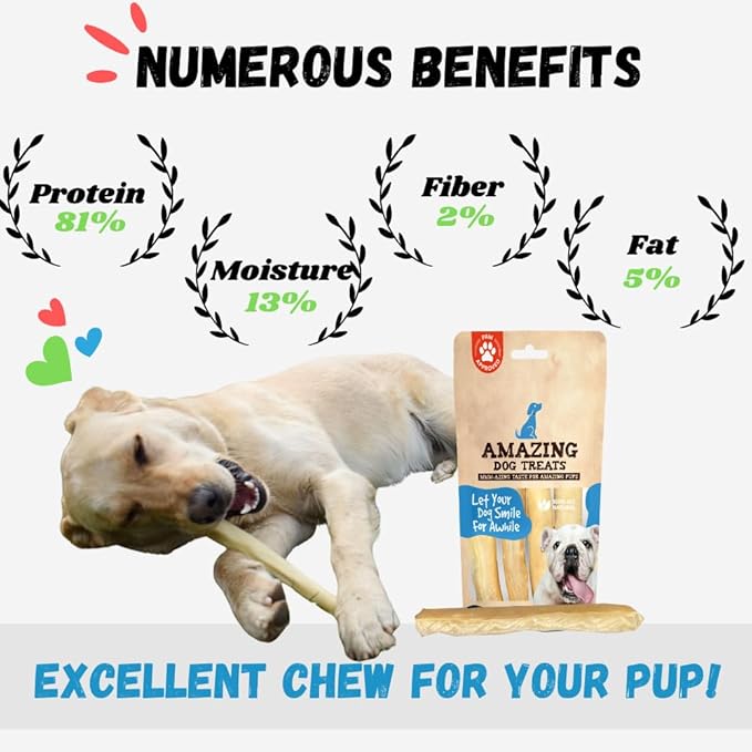 Amazing Dog Treats -Small Collagen Stick - (6 Inch - 8 Count) - Collagen Beef Cheek Rolls - No Hide Bones for Dogs