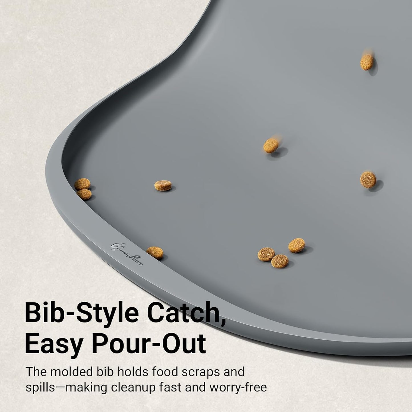 DownyPaws Dog Food Mats for Floors Waterproof, BPA Free Silcone Dog Bowl Mat, Non-Slip Pet Feeding Mat with High Raised Edge, Cat Placemat for Messy Drinkers, 18"×12.5", Light Gray