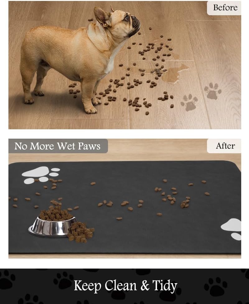 Pet Feeding Mat-Absorbent Dog Mat for Food and Water Bowl-No Stains Quick Dry Water Dispenser Mat-Dog Accessories Pet Supplies-Bowl for Messy Drinkers（Black,17"x28"