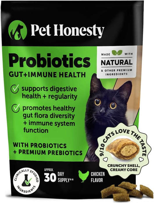 Cat Probiotics Gut + Immune Health Crunchy & Creamy Chews - Digestive Health, Supports Gut Health, Immunity, Healthy Digestion + Cat Constipation Relief - Chicken 30-Day Supply