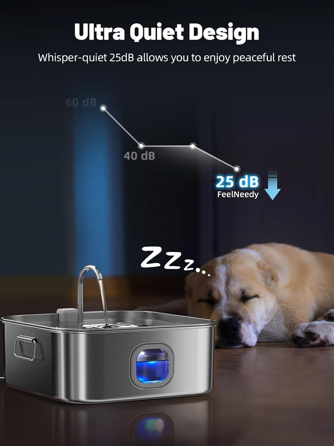 Dog Water Fountain Stainless Steel, 410oz/3.2Gal/12L Large Pet Water Fountain for Large Dog, Dog Water Bowl Dispenser with Water Level Window & LED Indicator, Super Quiet, with 2pcs Filters