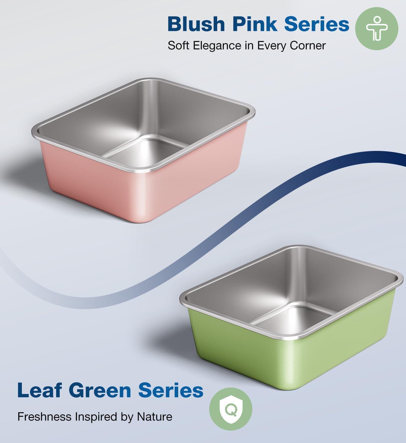 Stainless Steel Litter Box, Large Metal Cat Litter Box with High Sided for Big and Small Cats, Non-Stick, Easy to Clean, Odor-Free, 23.4" L×15.6" W×5.9" H, Leaf Green