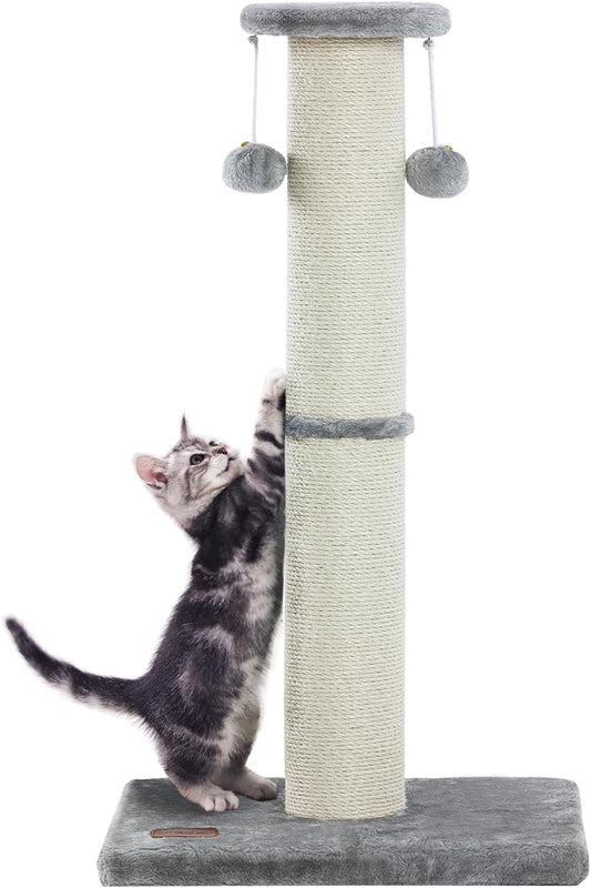 Kilodor 34Inch Tall Cat Scratching Post,4.3Inch Diameter Large Sisal Cat Scratch Post with Ball, Sturdy and Durable Cat Scratcher for Indoor Cats Adults Grey