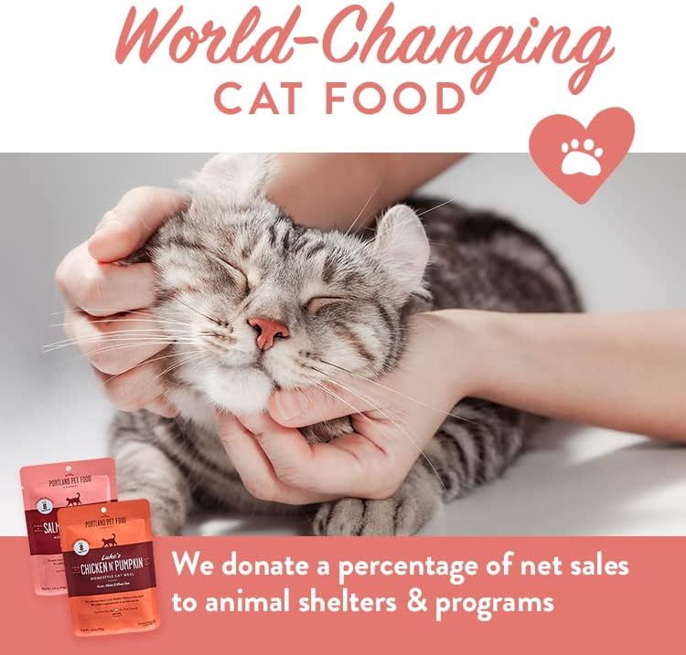 Human-Grade Mixed Variety Pack Wet Cat Food Pouch Boots' Salmon N' Pumpkin - Moist, Soft Cat Food Mixer, Topper, and Rotational Meal by Portland Pet Food Company -12 Pack