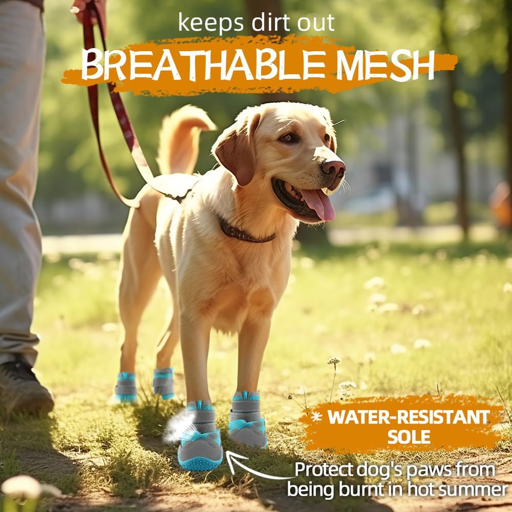 Dog Shoes for Large Dogs, Medium Dog Boots & Paw Protectors for Hardwood Floors, Outdoor Dog Booties for Hot Pavement Winter Snow Hiking, Breathable Dog Shoes with Reflective Strips Size 6