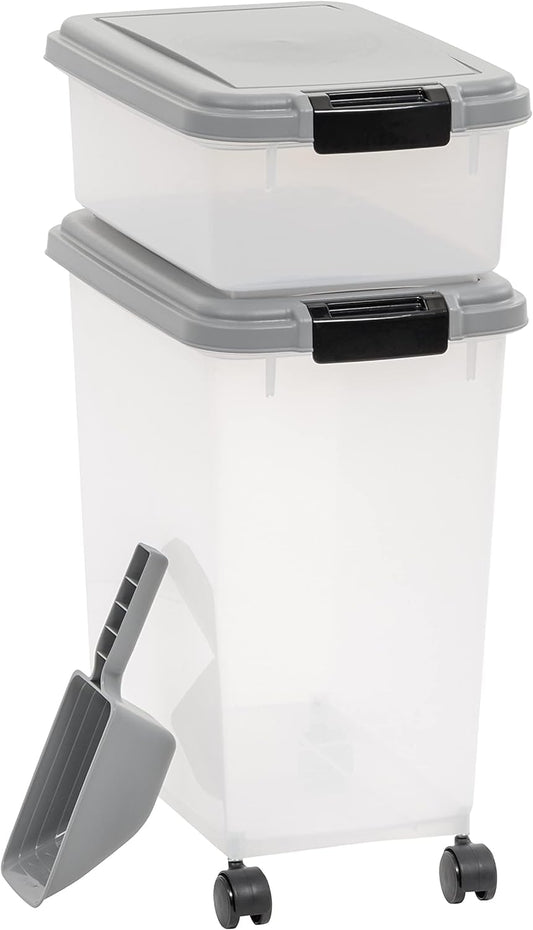 Amazon Basics 3-Piece Airtight Dog Food Storage Container Combo with Scoop, 33 QT + 12 QT