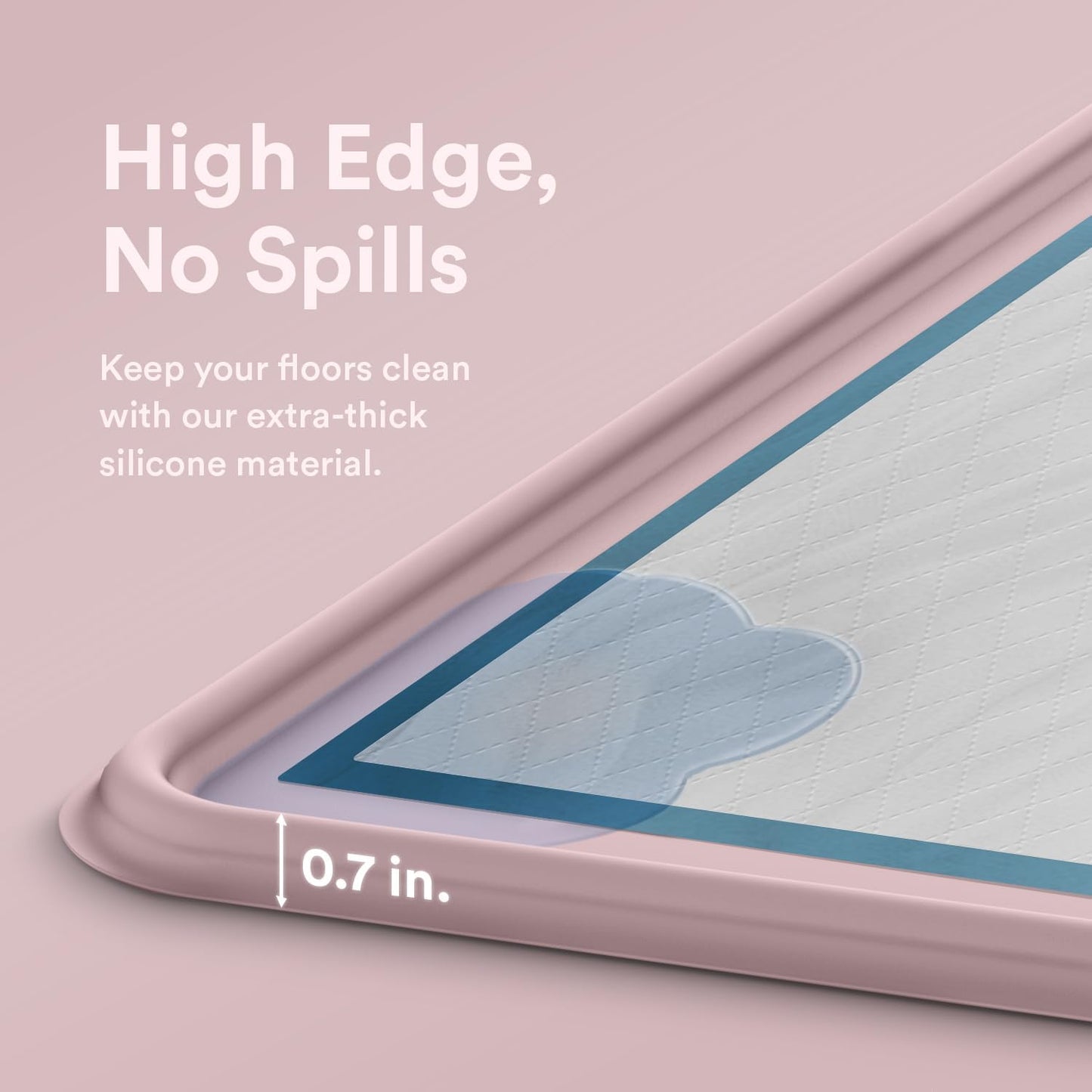 Pee Pad Tray Holder for Dogs - Fits Up to 22 x 22 in. Square Potty Training Pads No Spill Raised Lip High Edge Silicone Mat, Extra Thick and Non-Slip for Indoor Floor Protection (Small, Pink) | eenk