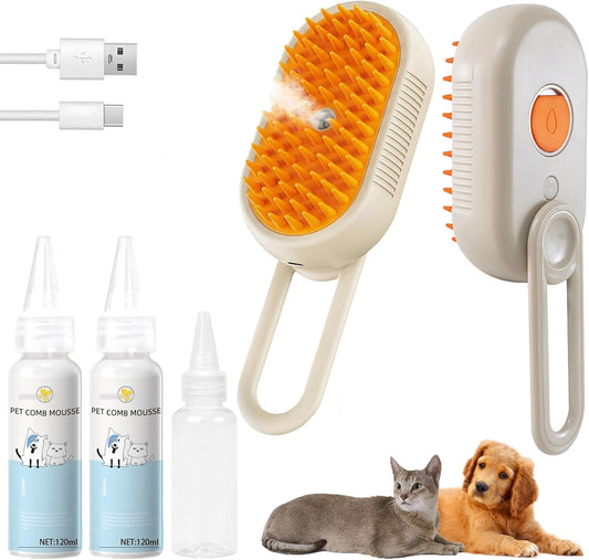 4-in1 Cat Steam Brush for Shedding & Grooming, Spray Hair Removal Comb with 2 Waterless Shampoo, Cat Brush for Massage, Pet Grooming Comb Hair Removal Tool for Cats and Dogs