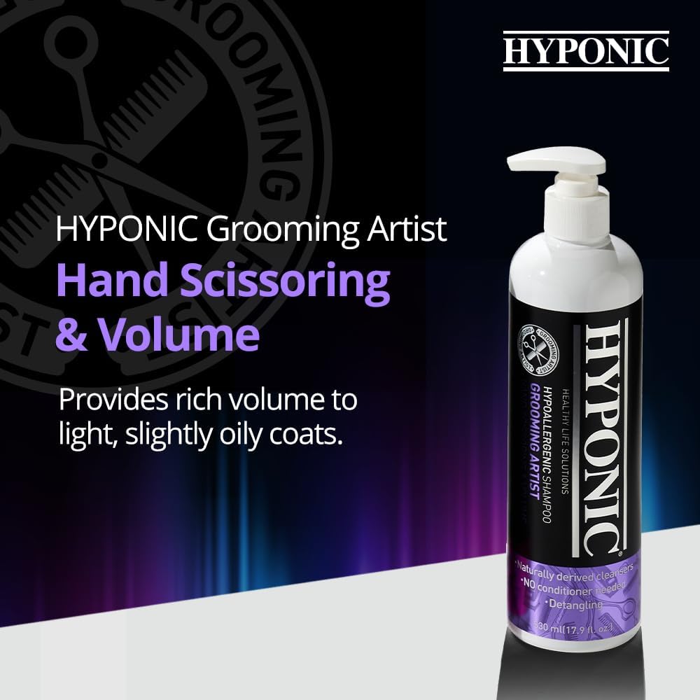 HYPONIC Grooming Artist Shampoo - Hypoallergenic Pet Shampoo for Groomers (Hand Scissoring & Volume (17.9 oz))