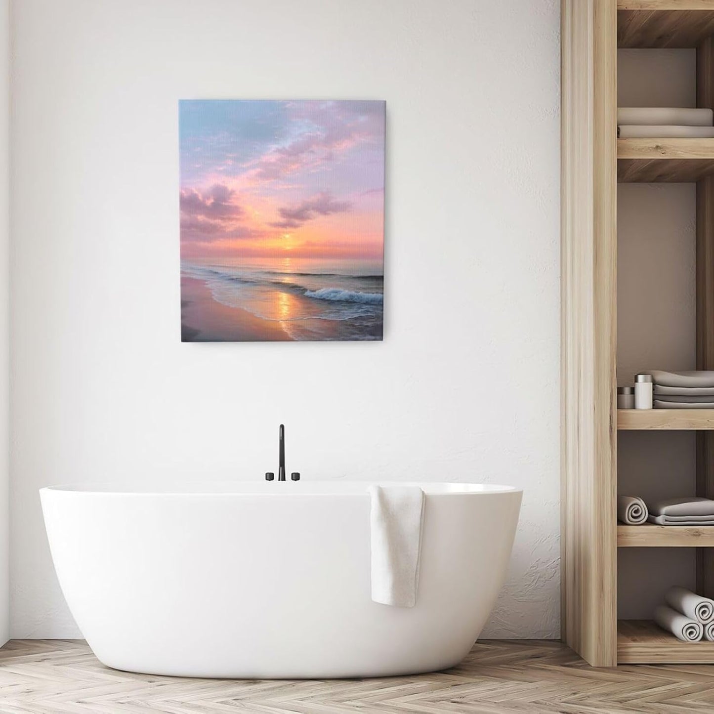 Beach Sunset Wall Art Ocean Coastal Scenery Wall Decor Seascape Picture Canvas Landscape Painting Print Framed Artwork Decorations for Living Room Office Bedroom Kitchen 24"x20"