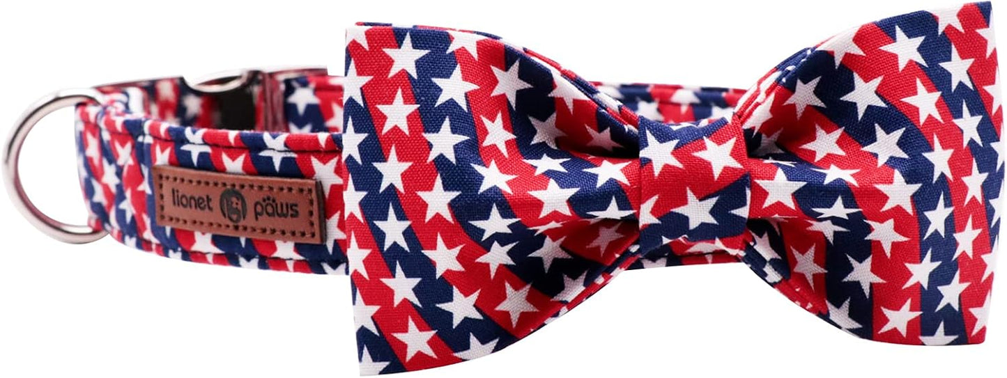 Lionet Paws Patriotic Dog and Cat Collar with Bowtie, 4th of July, Soft and Comfortable, Adjustable Collar for Puppies and Cats, Neck 7-11 inches