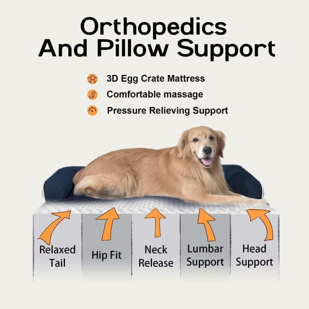 Extra Large Dog Bed-Orthopedic Waterproof XL Dog Bed for XLarge Extra Big Dogs - Foam Couch Sofa Washable with Removable Cover-Navy Blue