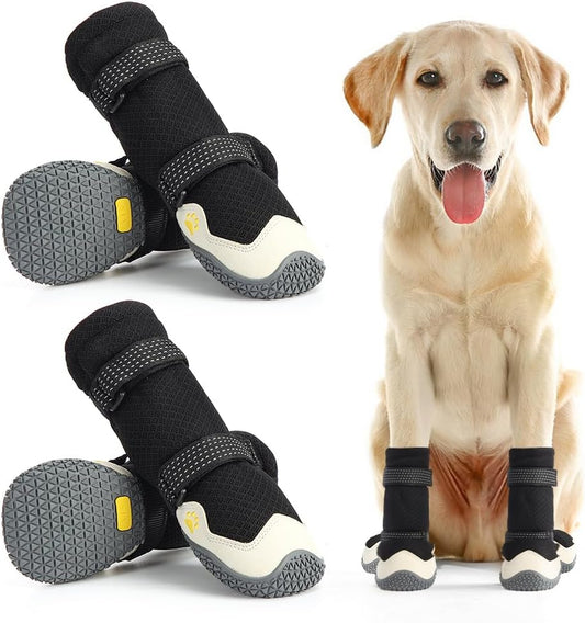 Dog Shoes for Hot Pavement Anti-Slip Dog Boots & Paw Protectors Breathable & Waterproof Dog Shoes for Small to Large Dogs with Reflective Straps Pet Dog Boots for Hiking Summer Outdoor