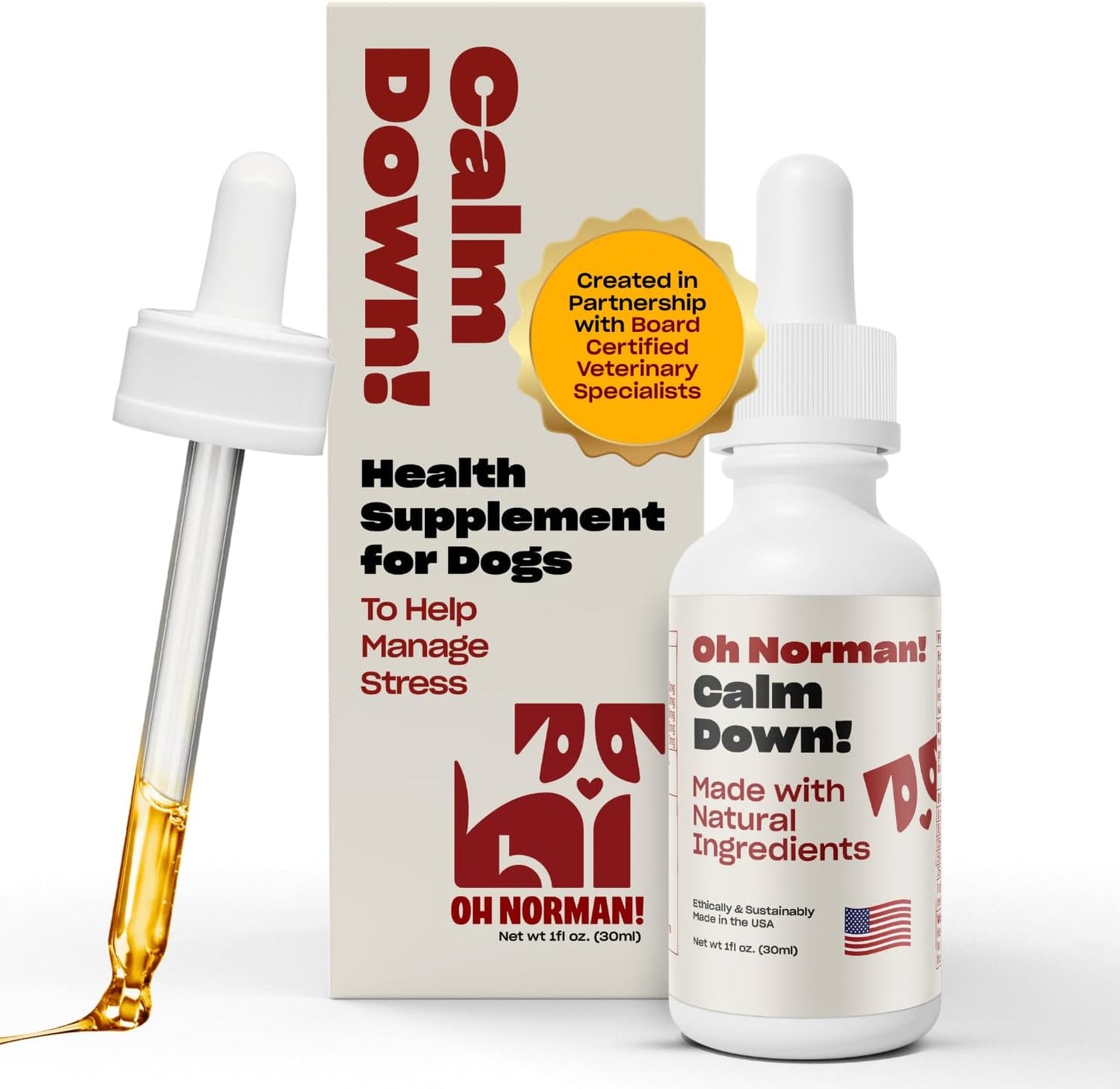 OH NORMAN! Calm Down! by Kaley Cuoco - All-Natural Calm Supplement for Dog Stress Relief - Vet Nutritionist Approved for All Life Stages and Breeds - 1 Fl Oz Calming Supplements for Dogs