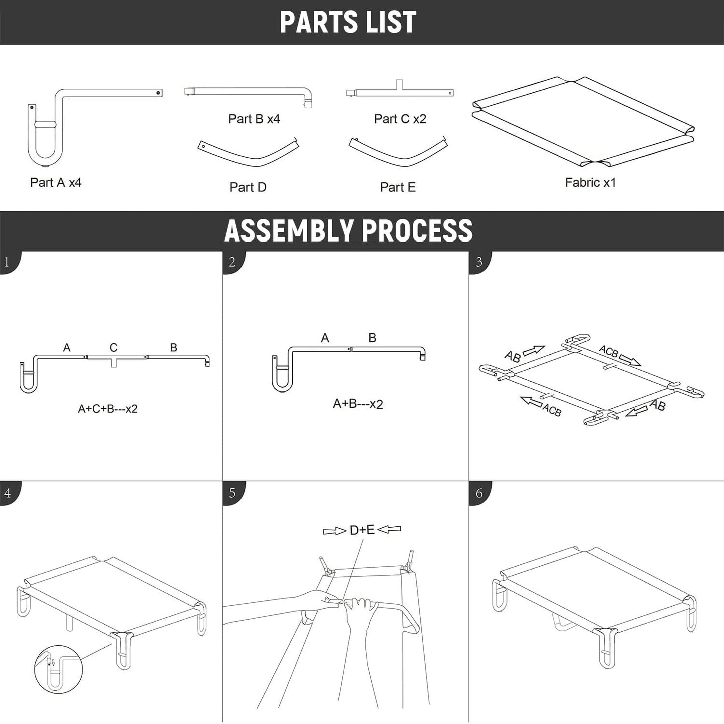 pettycare Elevated Outdoor Dog Bed - Dog Cots beds for Large Dogs XL, Waterproof Raised Dog Bed Easy to Assemble, Cooling Elevated Dog Bed with Teslin Mesh, Durable, Non Slip, Up to 85 lbs,Black