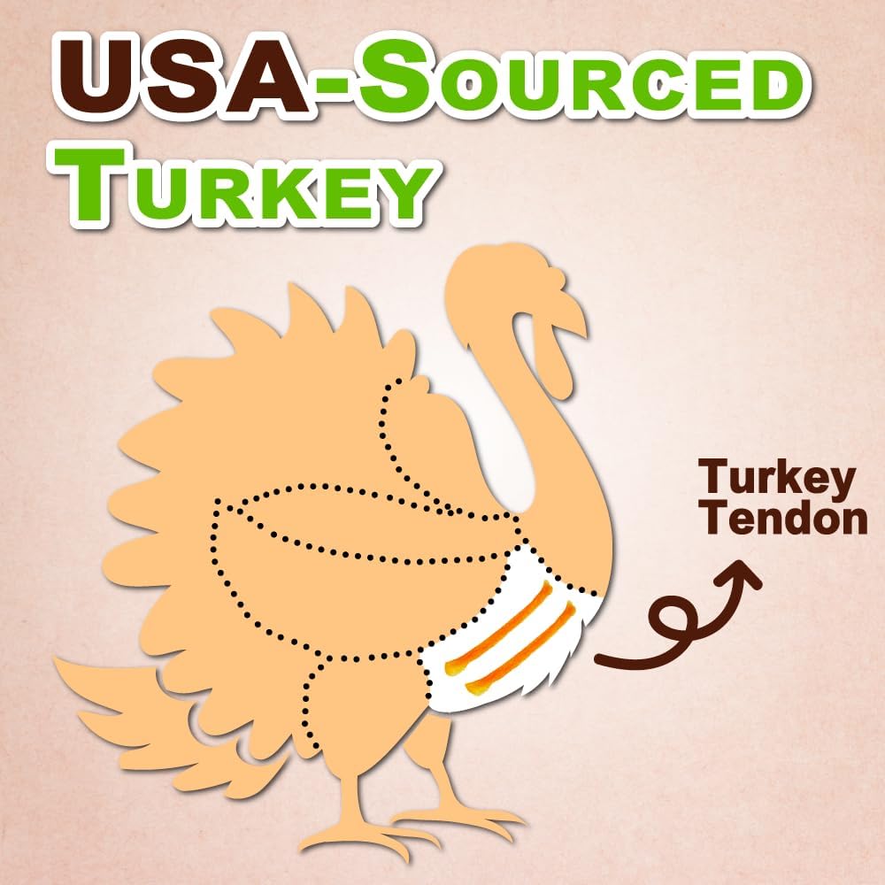 AFreschi Turkey Tendons for Dogs, USA-Sourced, Healthy Dog Treats, Rawhide-Free Puppy Chews, Long Lasting, All Natural, Hypoallergenic Dog Treats for Small Breeds, 8 oz Pack Bone (S)