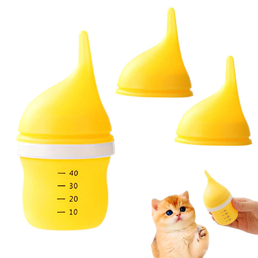 Kitten Bottles for Nursing,Puppy Bottles for Nursing Puppy Milk, Anti-Choking Puppy Feeder Design, with 2 Extra Replaceable Silicone Nipples for Convenient Replacement(Yellow)