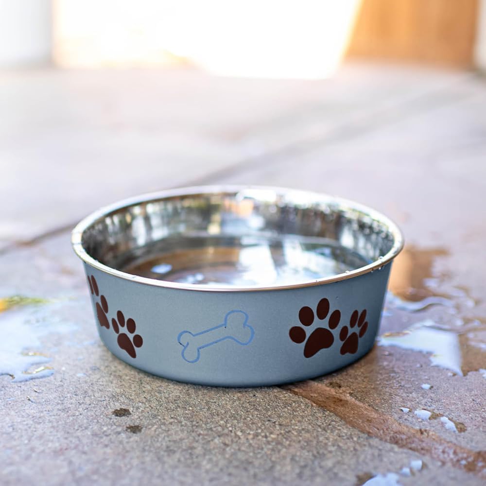 Loving Pets Bella Dog Bowls- Stainless Steel Dog & Cat Bowls - Spill Proof Dog Food Bowl, Cat Bowl, Puppy Essentials & Pet Supplies Great for Home & Travel (X-Large 65-100lbs, Blueberry)
