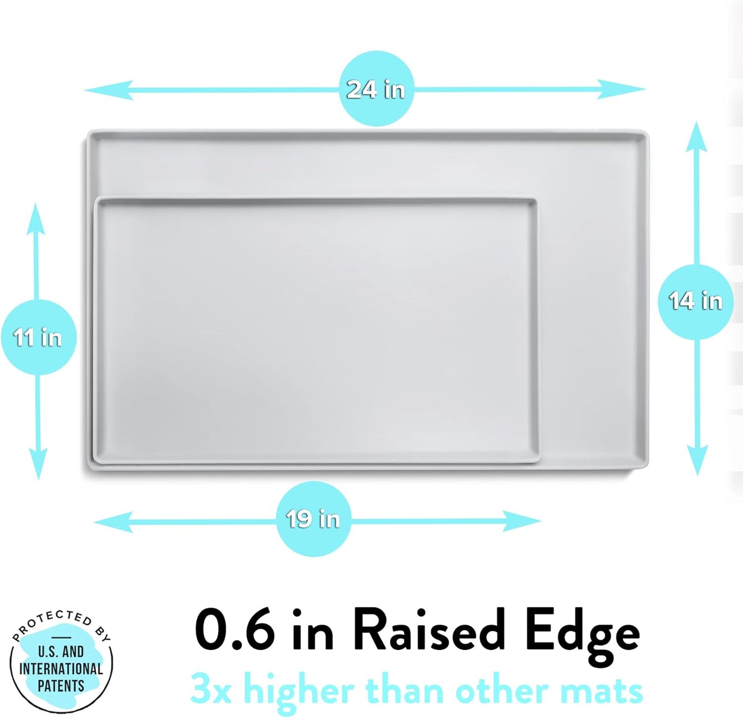 CatGuru Cat Food Mat, Small & Large Pet Feedingd Mat, 100% Waterproof Cat Mats for Food and Water, Silicone Mats for Pet Bowls, Non-Slip Placemat for Water Bowl or Fountain (Small, Silver)