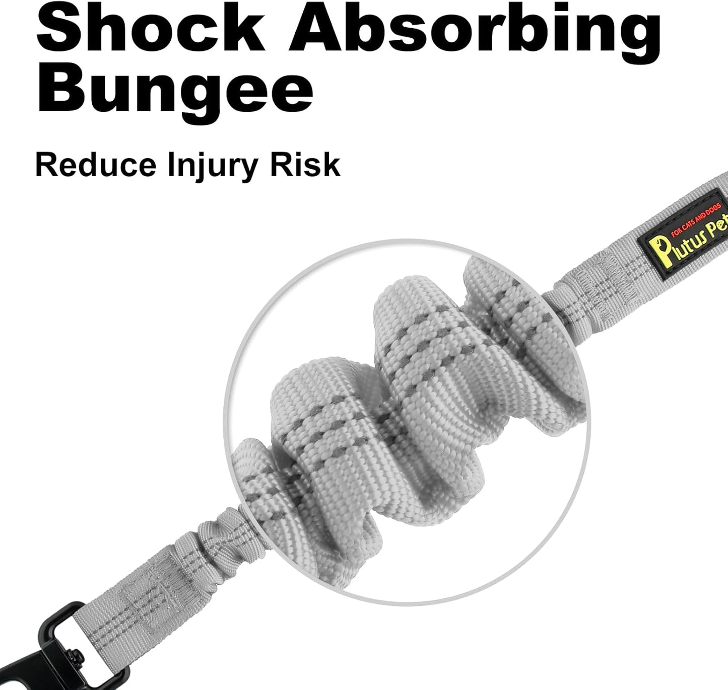 Plutus Pet Dog Seat Belt for Car, Adjustable Dog Car Harness with Carabiner Clip, Reflective Safety Dog Seatbelt Leash with Elastic Bungee, Gray