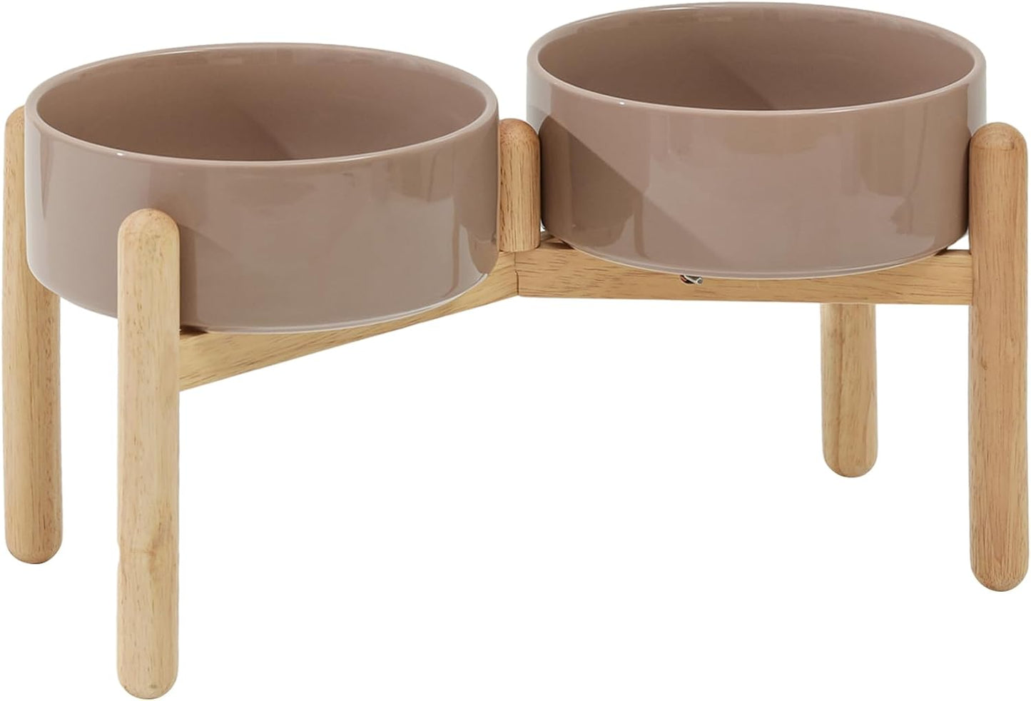 Ceramic 8.2inch Raised Dog Bowl with Stand for Large- Breed Dogs, Pet Food and Water Feeder (Double Bowl with Stand - Brown Coffee)