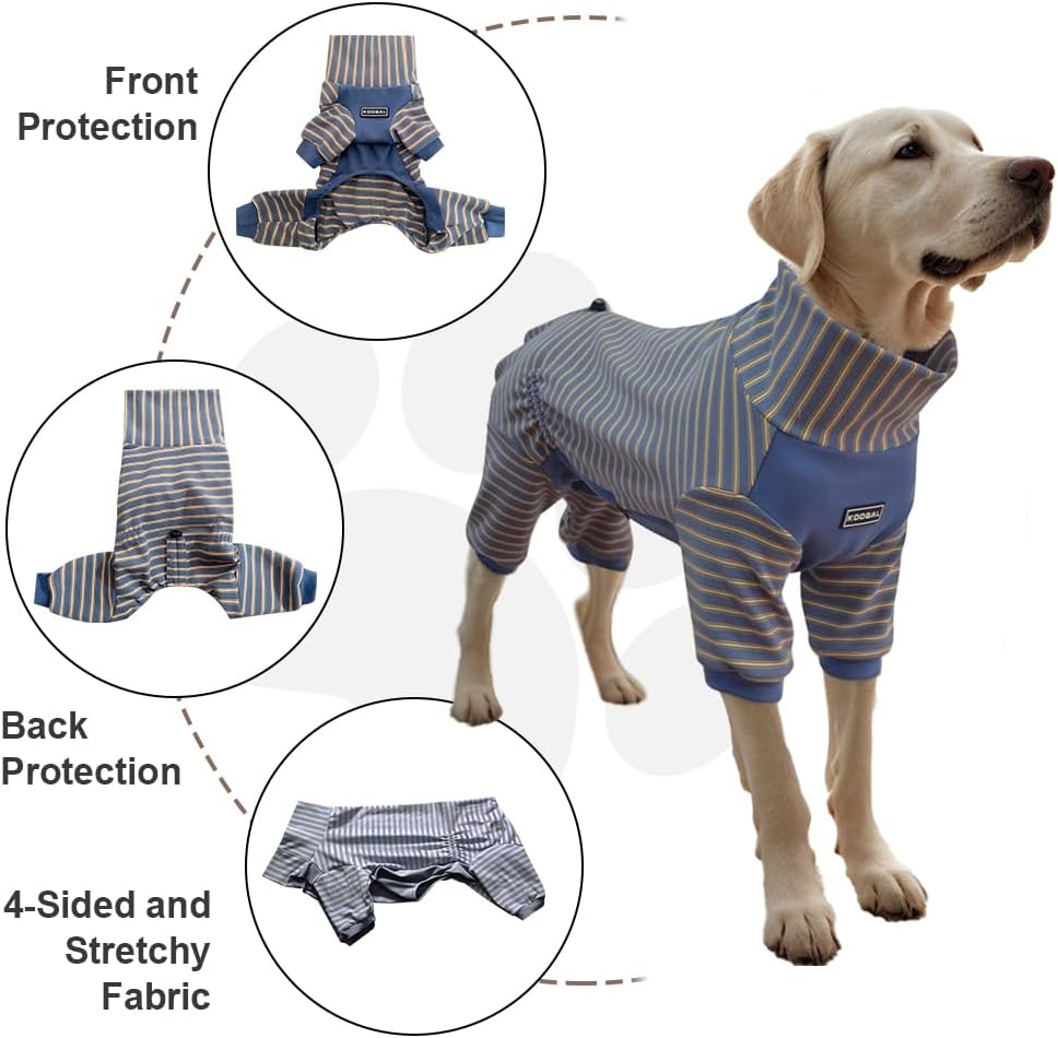 Dog Pyjamas PJS Sweater Clothes and Home Clothing Suitable for Medium to Large Breeds of Dogs, Dog Neutering Suits, Extra-Large Stretch Fabric, Four-Legged (Thickened Blue Stripes, 3XL)