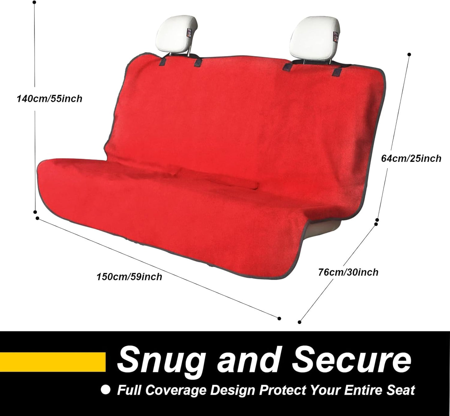 Back Seat Cover for Car Trucks Van SUV,Waterproof Rear Bench Towel Seat Covers for Dogs and Kids,Automotive Backseat Protector (Red)