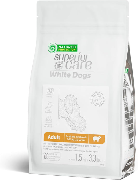Nature's Protection Grain Free Dry Dog Food for Small Breed - High Protein Tear Stain Diet for Adult Dogs with Light Fur - Small Bites Kibble (Superior Care - Lamb, 3.3 lb)