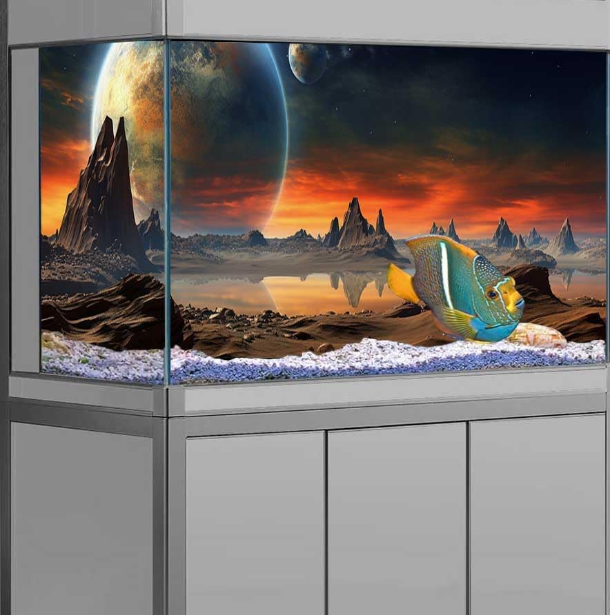 48X18IN Cosmic Aquarium Background, Cool Parallel Space Themed Fish Tank Background, Tropical Desert Terrarium Background with 8 EVA Double-Sided Tape
