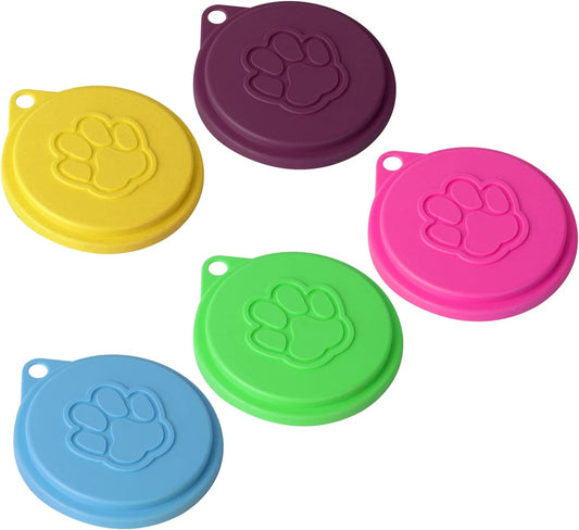 JIAKAI 5 PCS Pet Dog Cat Food Can Cover Pet self-Sealing，Reusable pet Food lids, Environmentally Friendly（Color Random）