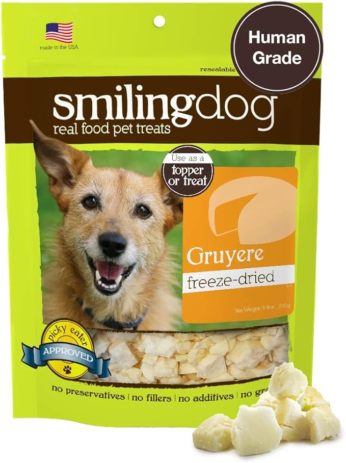 Herbsmith Smiling Dog Treats – Freeze Dried Gruyere – 100% Real Wisconsin Cheese – Single Ingredient – Human Grade – Made in USA – 9 oz