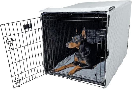 4Knines Quilted Dog Crate Cover – Heavy-Duty, Water-Resistant Fabric for Indoor/Outdoor Use – Durable Travel Cage Cover for Training, Weather Protection – Fits 36-Inch Crates – Grey