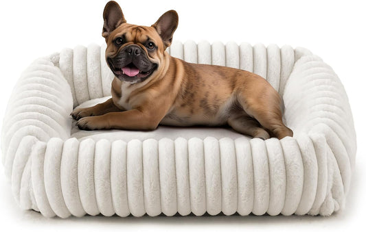 Dog Beds Medium Sized Dog, Washable Orthopedic Pet Bed with Removable Cover, Rectangle Soft Calming Sleeping Puppy Bed Durable Pet Cuddler with Anti-Slip Bottom, 30"x24"x8" Cream