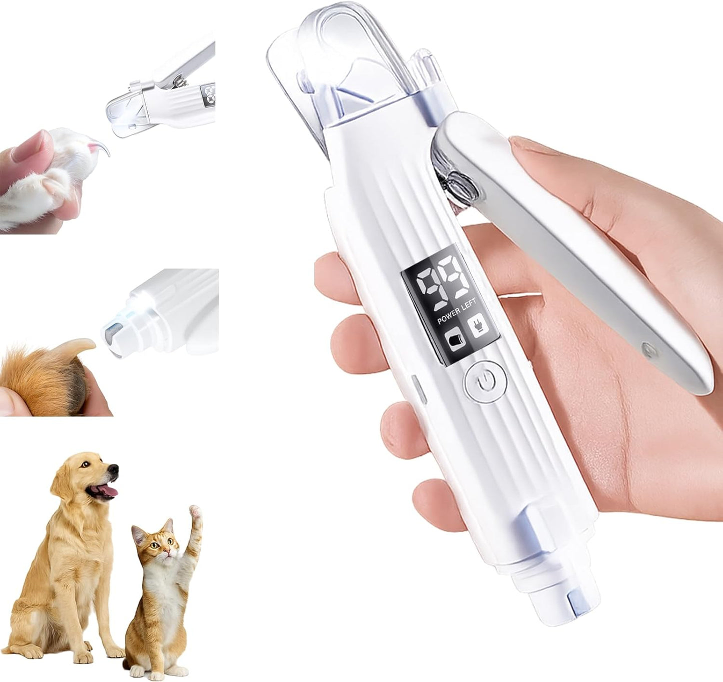 2-in-1 Dog Nail Clippers & Cat Nail Clippers Trimmers for Large Medium Small Dogs Cats Claw Trimmer Very Quiet and Low Vibration Electric Dog Nail Grinder with 2 LED Lights Pet Nail File Safe Painless
