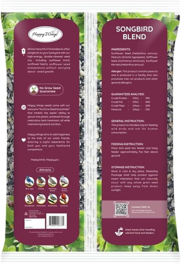 Songbird Blend Bird Food, Mix of Sunflower Seeds/Kernels, Safflower Seeds and Peanuts, 5 Pounds | No Grow Seed | Bird Seed for Wild Birds