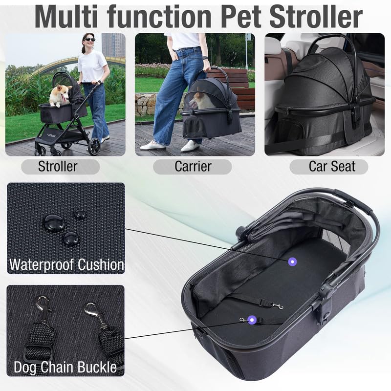 Tango Pet Stroller, 2 in 1 Dog Stroller for Small Medium Dogs Cats Carriage with Removable Carrier Folding Dog Carriage for Travel