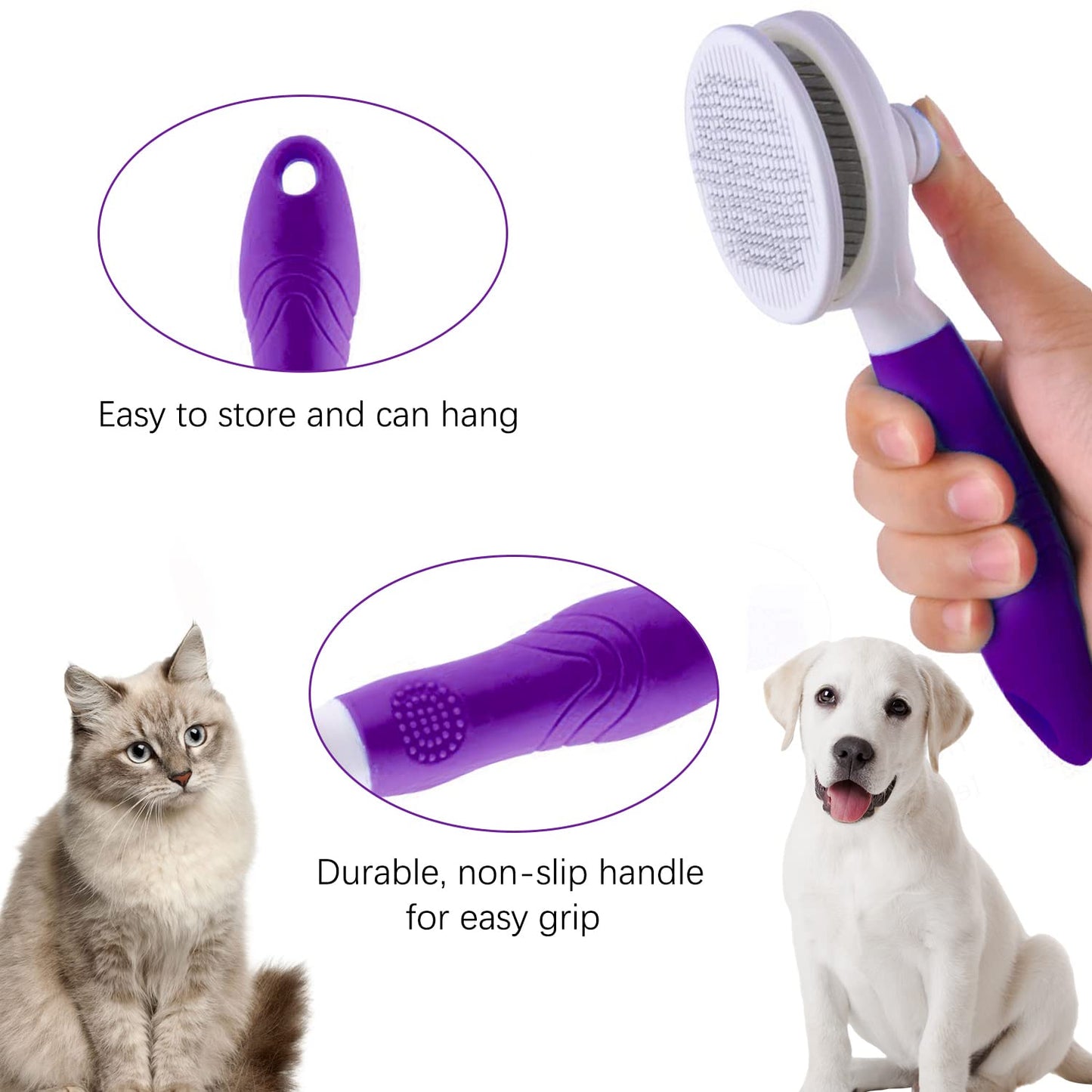 Cat Self Cleaning Slicker Brush, Pets Skin Friendly Grooming Brushes for Shedding Dogs Cats Hair Easy to Remove Loose Undercoat with Long or Short Hairs Pet Massage Tool for All Hair Type- UPGRADED