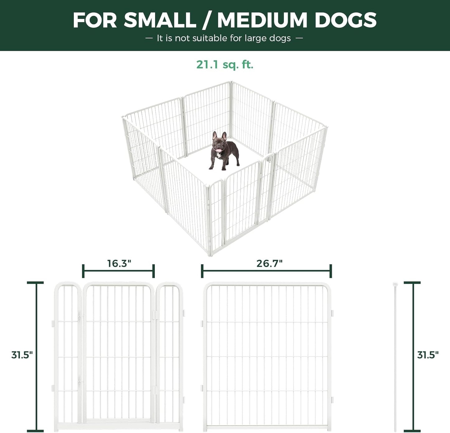 FXW Homeplus Unleashed Indoor Dog Playpen - Stress-Free and Safe Play, Heavy Duty 32 Inch 8 Wire Panels Dog Pen for Small and Medium Dogs, White│Patented
