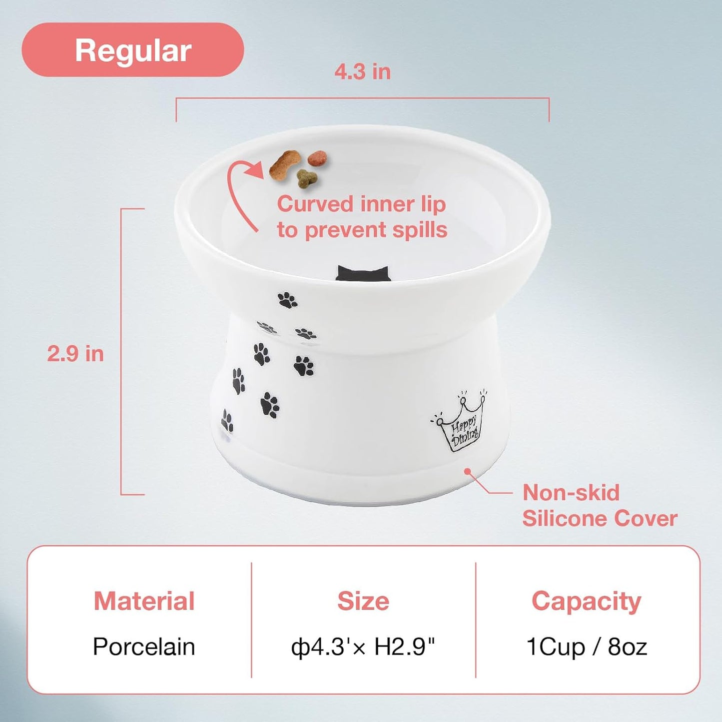 Necoichi Raised Stress Free Cat Food Bowl, Elevated, Backflow Prevention, Dishwasher and Microwave Safe, No.1 Seller in Japan! (Cat, Regular)