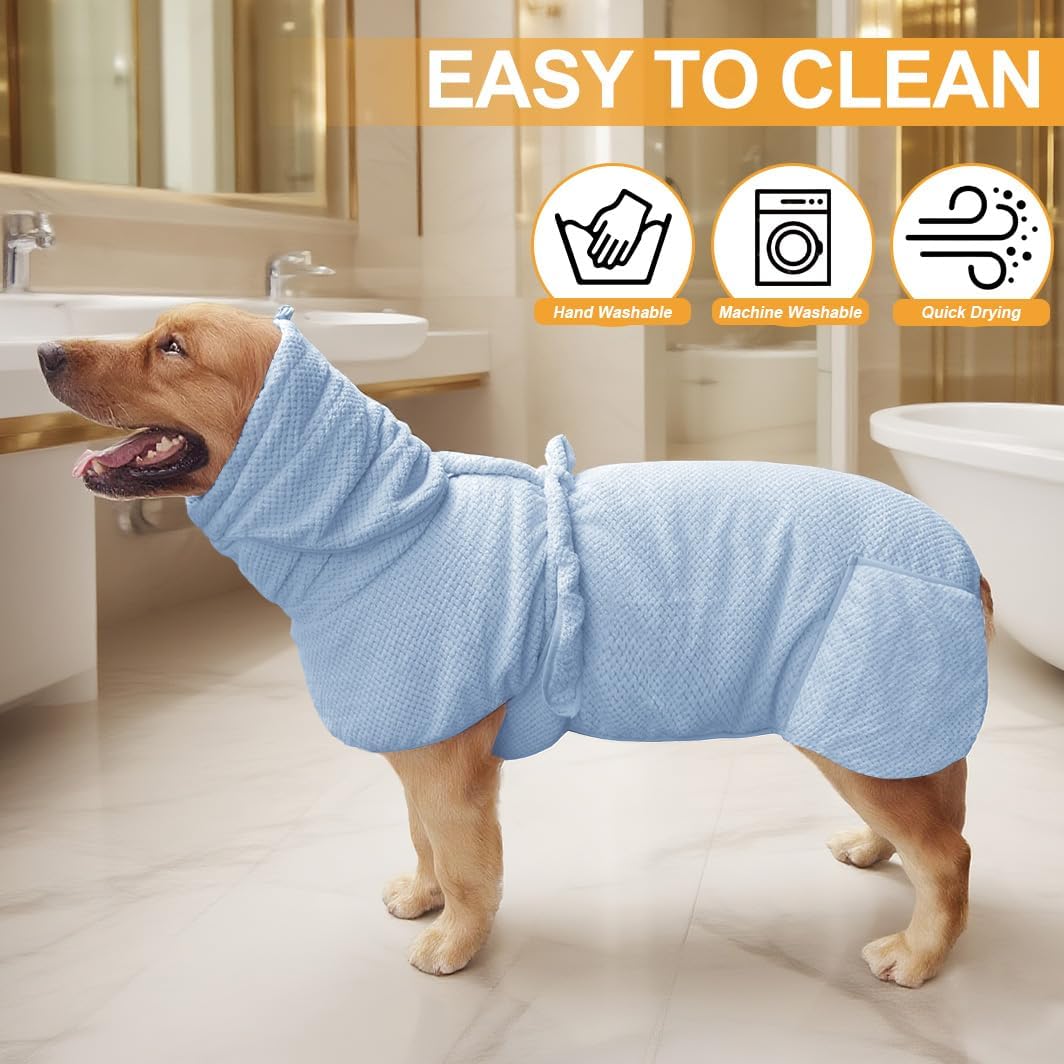 Giant Dog Bath Bubble, Quick Drying Super Absorbent Used for After Bathing, Warm Dog Towels, Adjustable Hoodies and Belts for Pet Dogs Bath Clothes Products (Blue Jacquard, 6XL)
